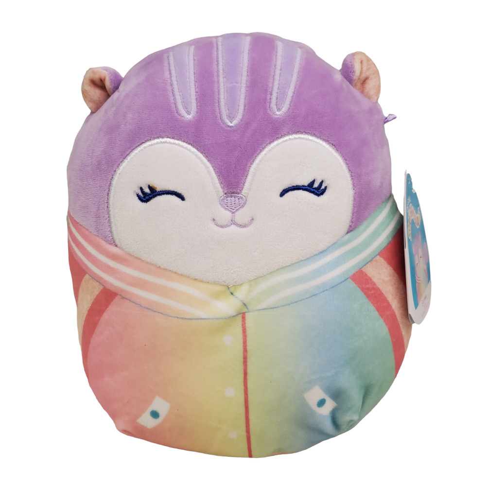 Squishmallow Squirrel Sydnee Sleepy Stuffed Animal Squirrel 8" Rainbow NEW